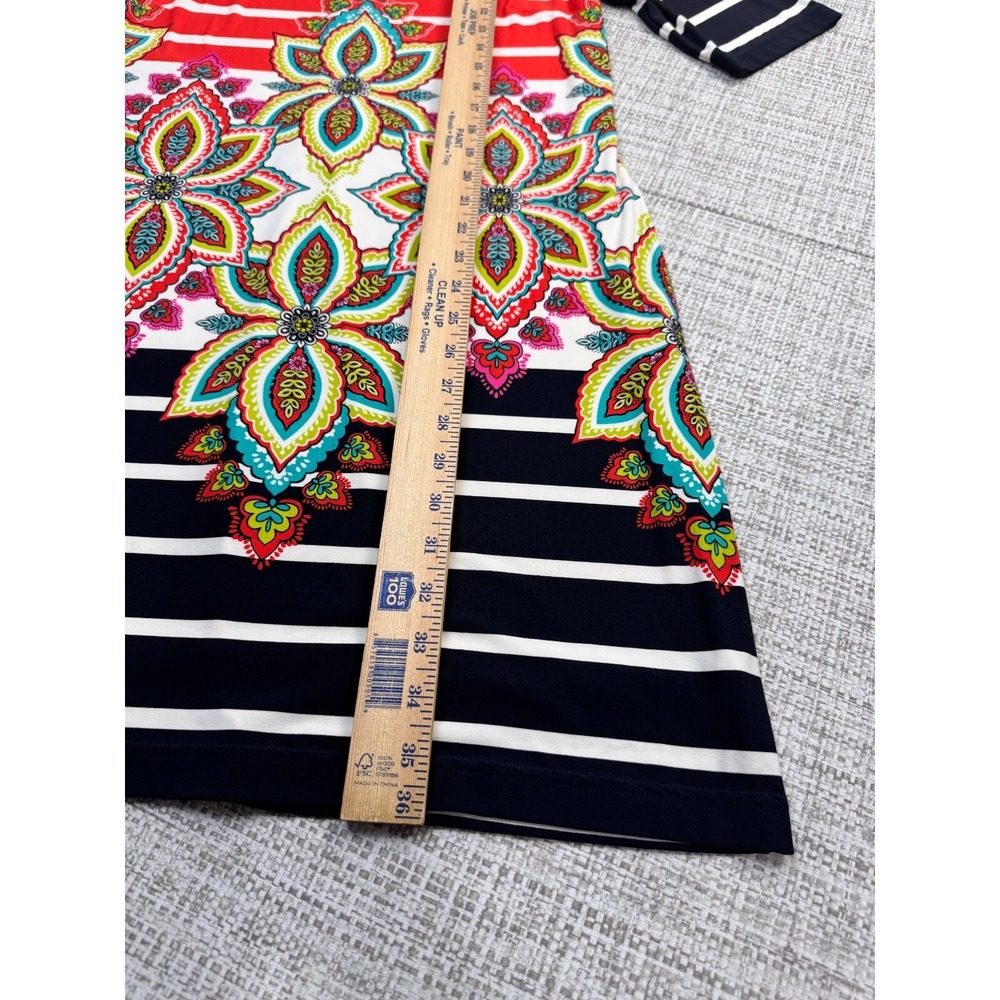 Joseph Ribkoff Dress 12 Orange Black Floral Striped Sheath Jersey‎ Vibrant Artsy - Picture 6 of 12
